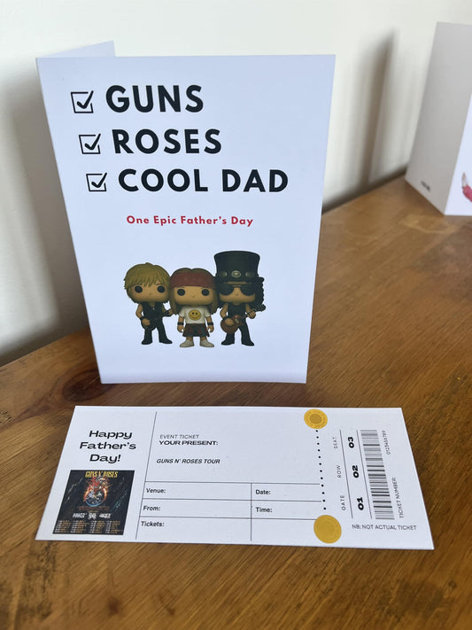 GNR Father's Day Card with Ticket Themed Insert - Guns. Roses. Cool Dad. One Epic Father's Day