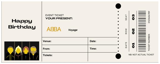 Abba Voyage Ticket Themed Birthday Card with Voyage Ticket Style Insert