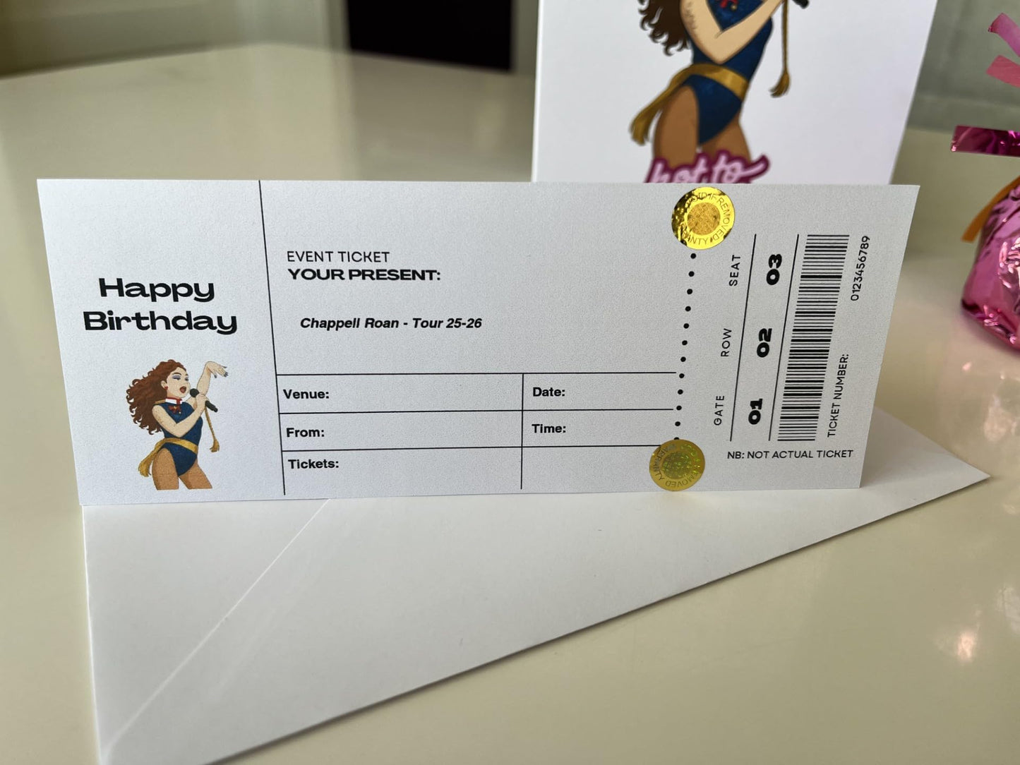 Chappell Roan Concert Themed Birthday Card with 'Hot to Go' Ticket Style Insert