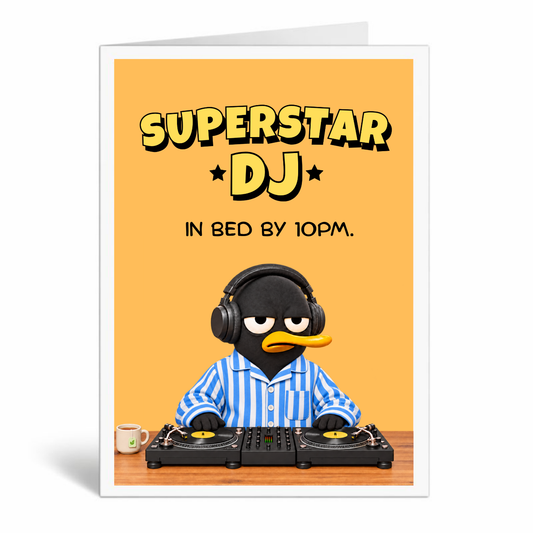 Funny Birthday Card for DJ – Large A5 Card for Vinyl Lovers – Superstar DJ In Bed by 10PM