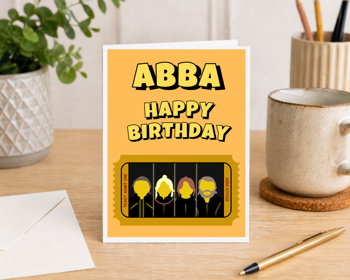 Abba Voyage Ticket Themed Birthday Card with Voyage Ticket Style Insert