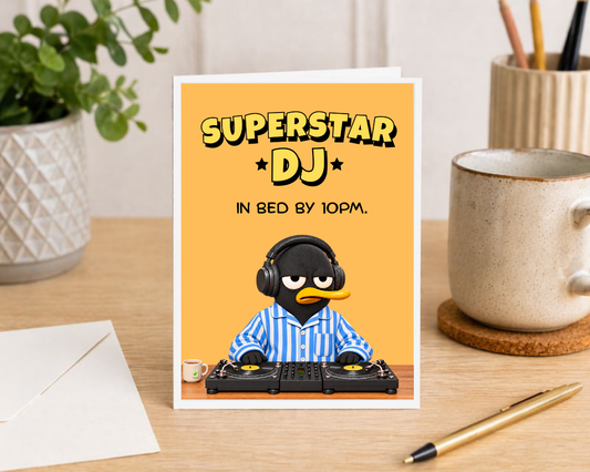 Funny Birthday Card for DJ – Large A5 Card for Vinyl Lovers – Superstar DJ In Bed by 10PM