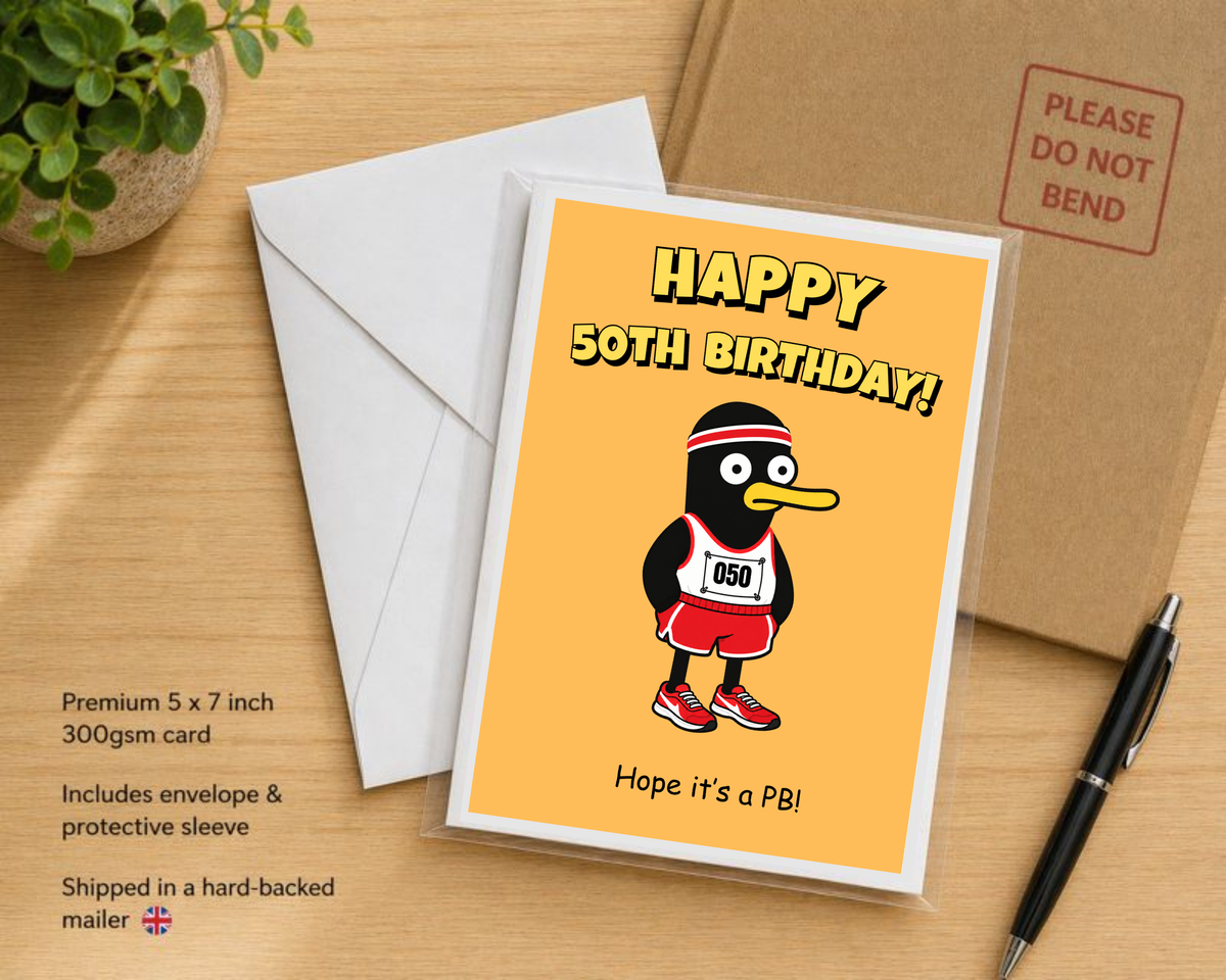 Funny 50th Birthday Card for Runner – Large A5 Running Card – Hope It’s a PB