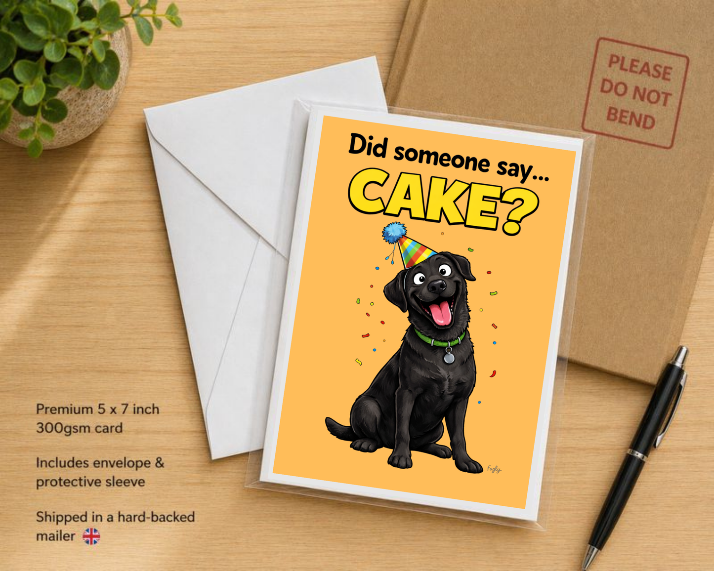 Funny Black Labrador Birthday Card – “Did Someone Say Cake?”