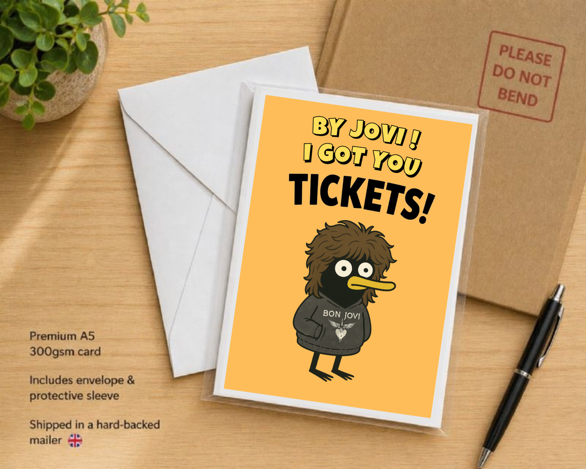 By Jovi! Concert Ticket Reveal Birthday Card – Large A5 Rock Music Fan Card – I Got You Tickets!