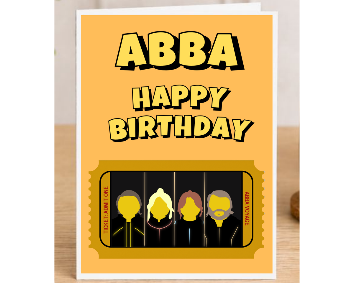 Abba Voyage Ticket Themed Birthday Card with Voyage Ticket Style Insert