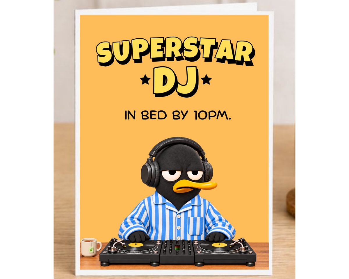 Funny Birthday Card for DJ – Large A5 Card for Vinyl Lovers – Superstar DJ In Bed by 10PM