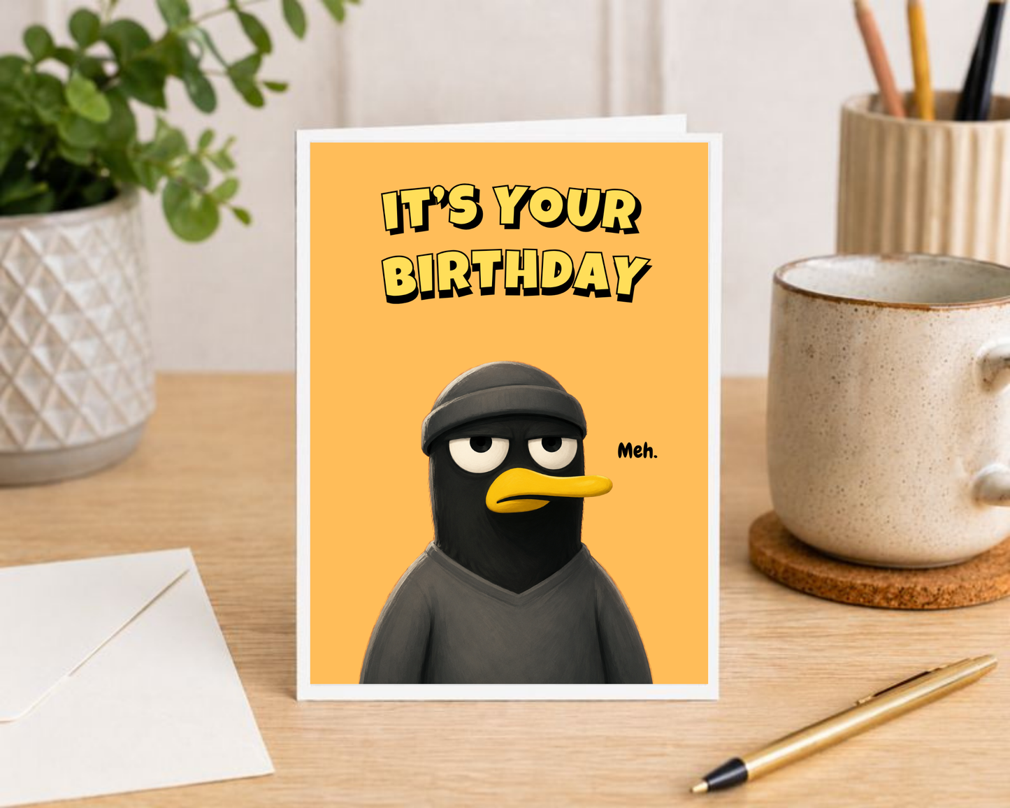 Funny Grumpy Duck Birthday Card – Birthday. Meh.