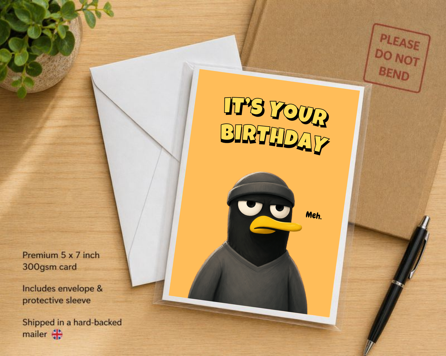 Funny Grumpy Duck Birthday Card – Birthday. Meh.