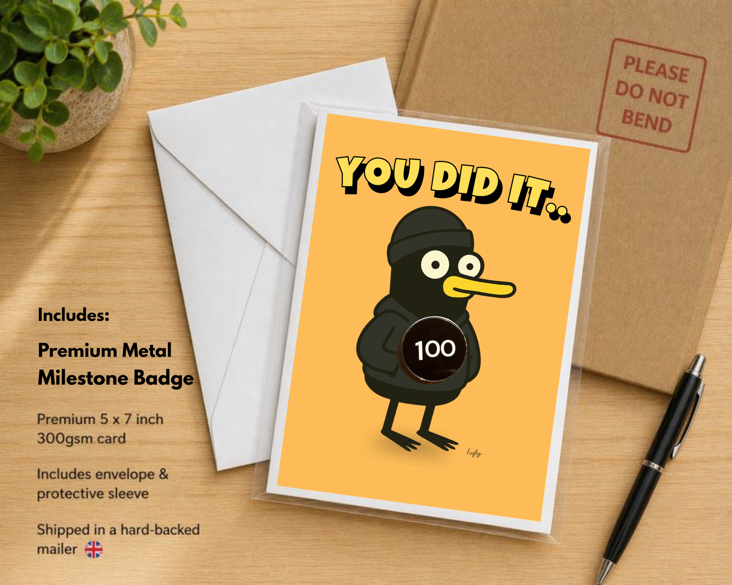 Running 100 Milestone Card with 25mm Badge