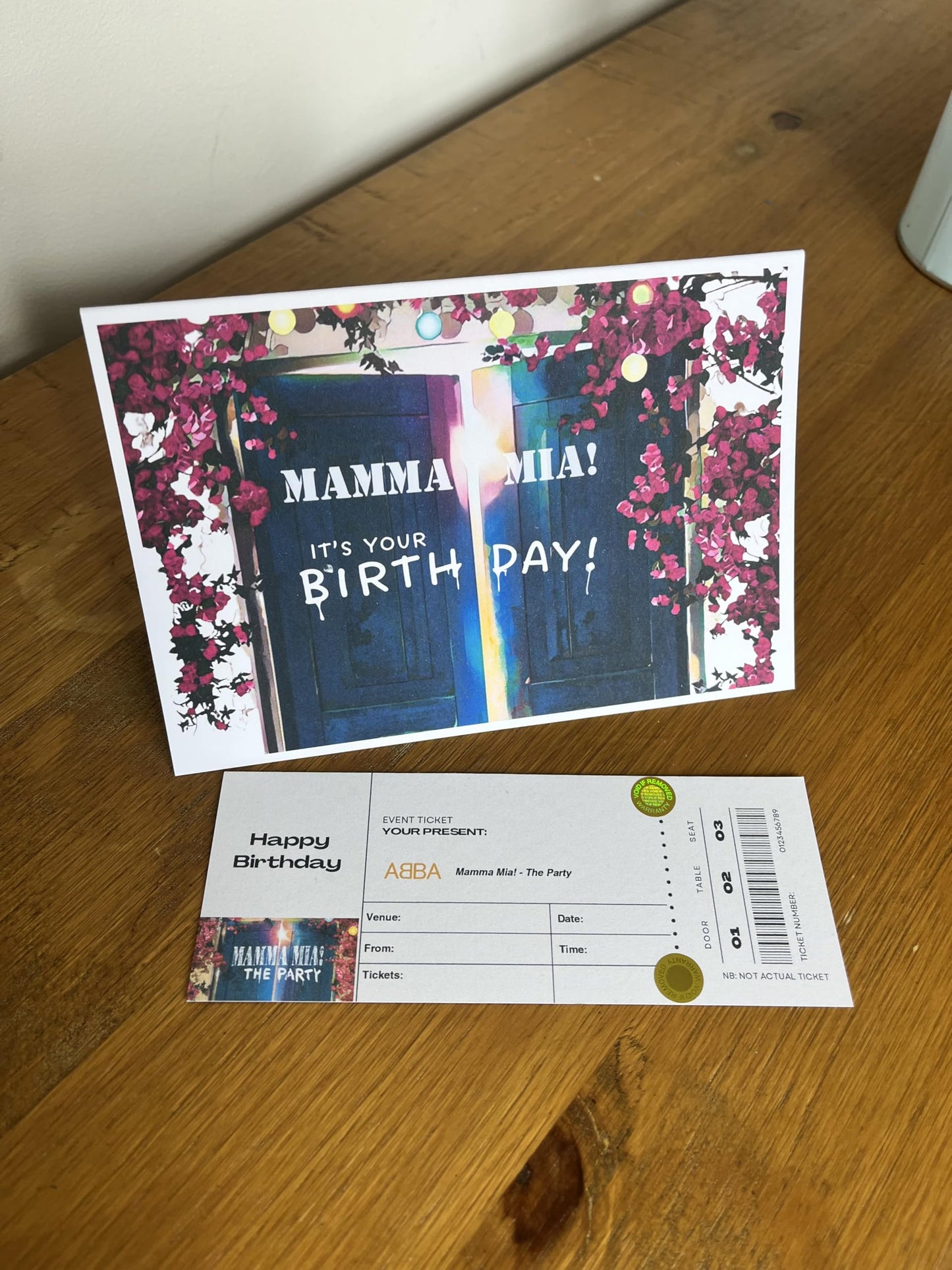 Abba Mamma Mia Ticket Themed Birthday Card with Ticket Style Insert