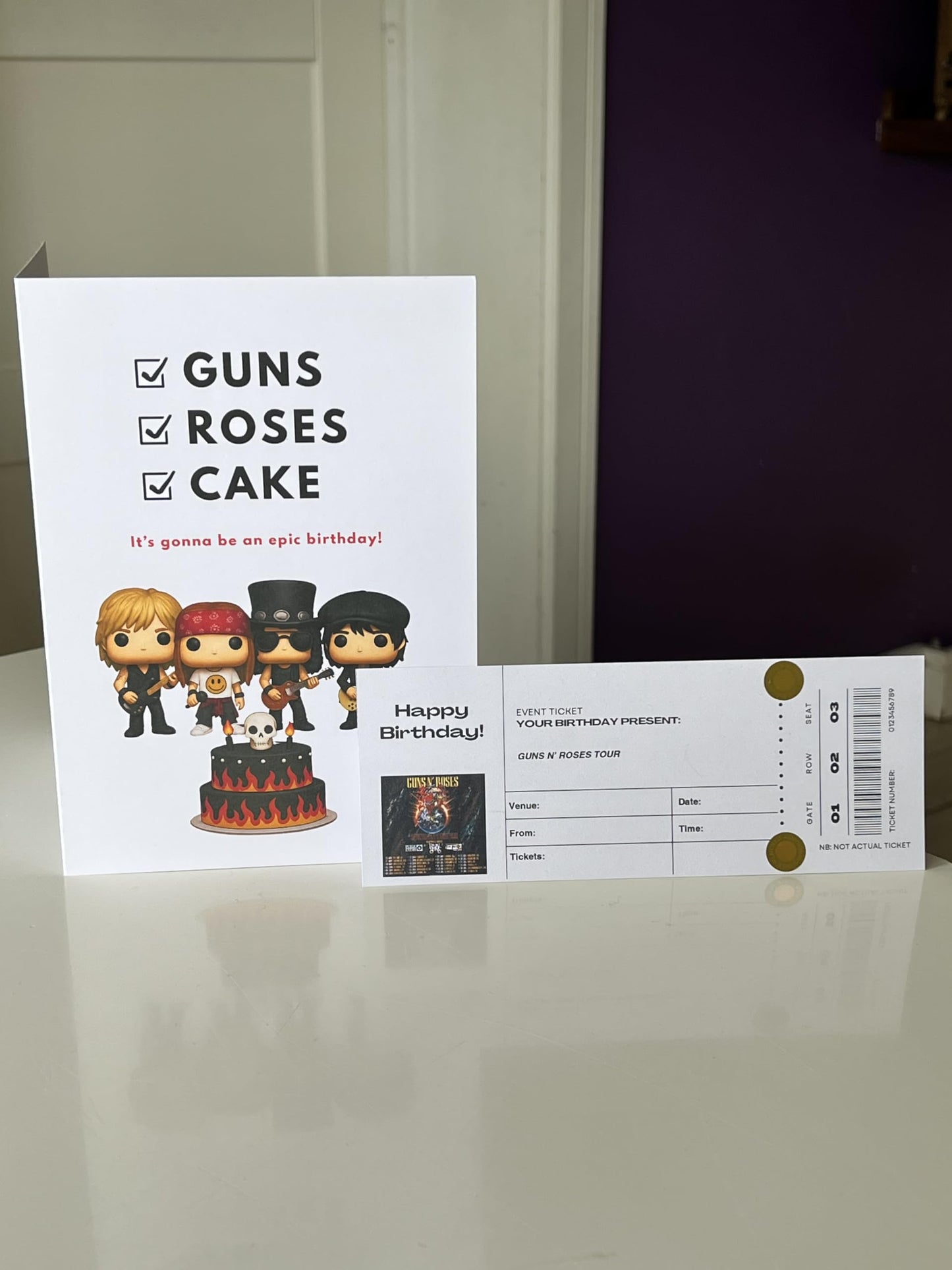Guns Roses Birthday - Ticket themed Birthday Card with Ticket Style Insert