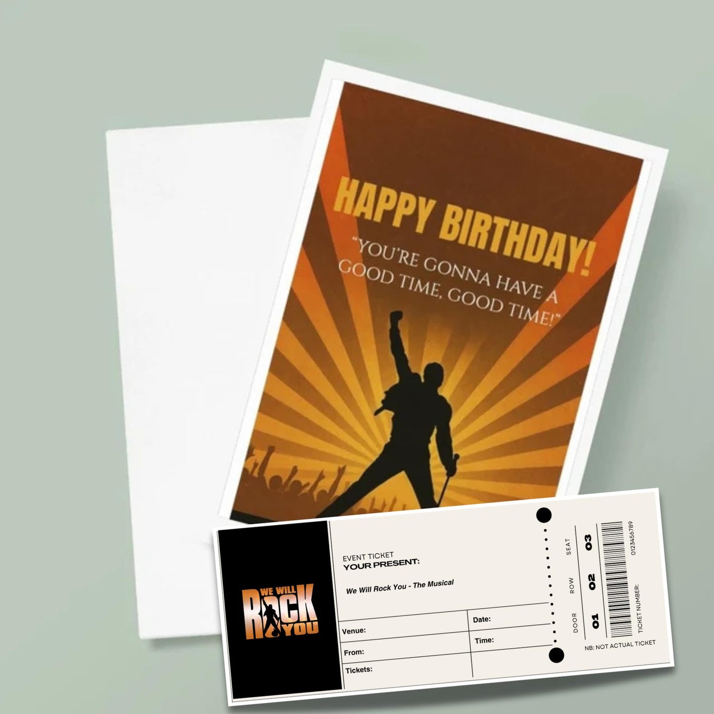 Queen Themed Birthday Card with Freddie Style silhouette Artwork