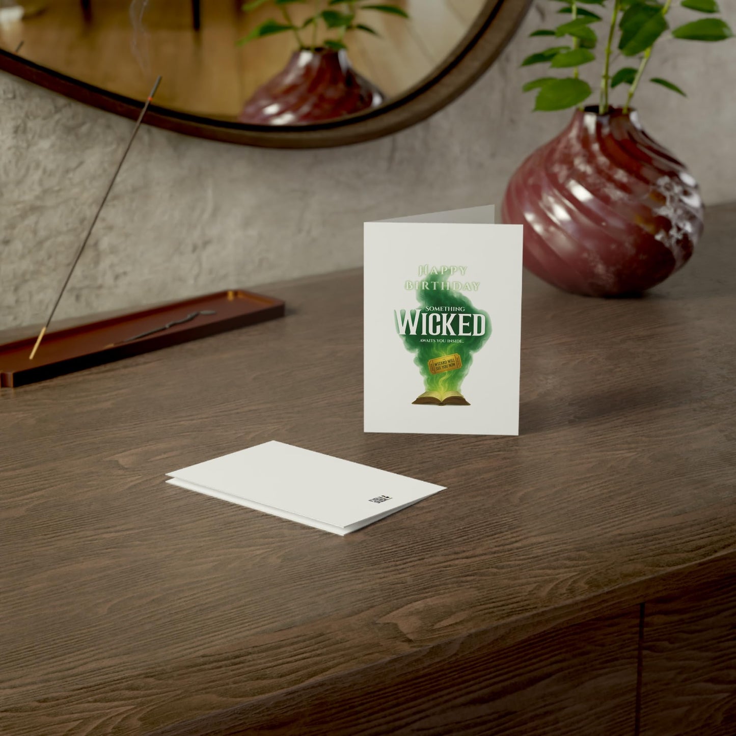 Wicked The Musical Themed Birthday Card with Ticket Style Insert - Something Wicked Awaits You Inside Message