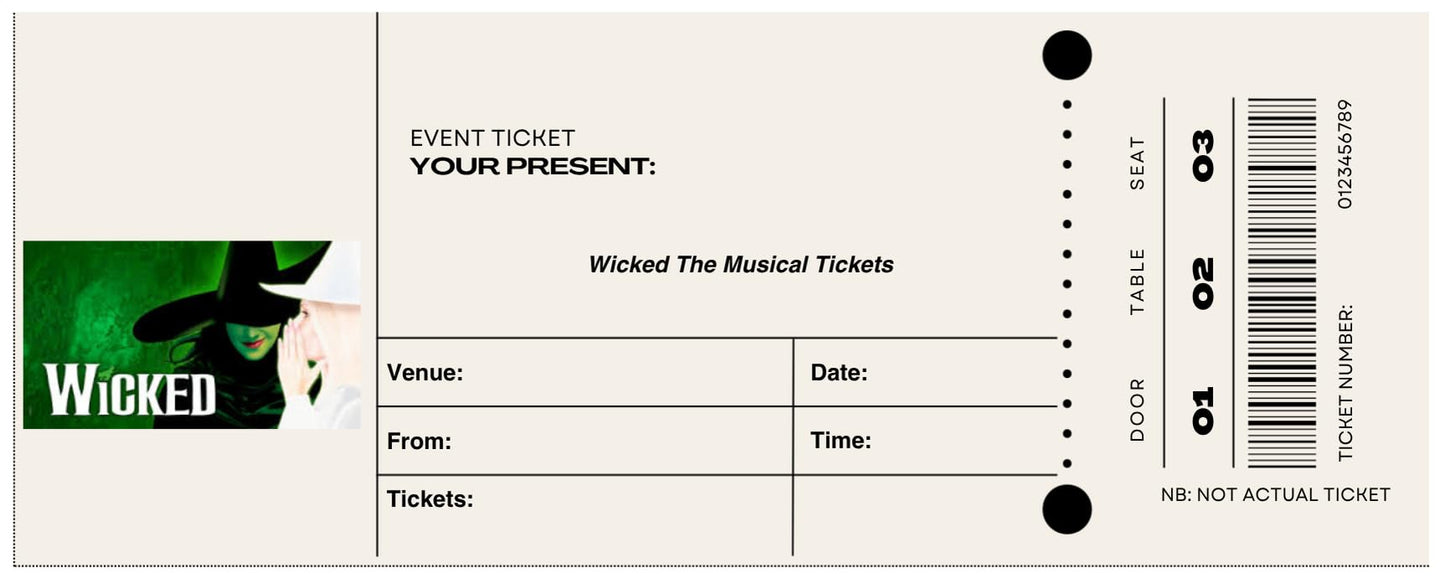 Wicked The Musical Themed Birthday Card with Ticket Style Insert - Something Wicked Awaits You Inside Message