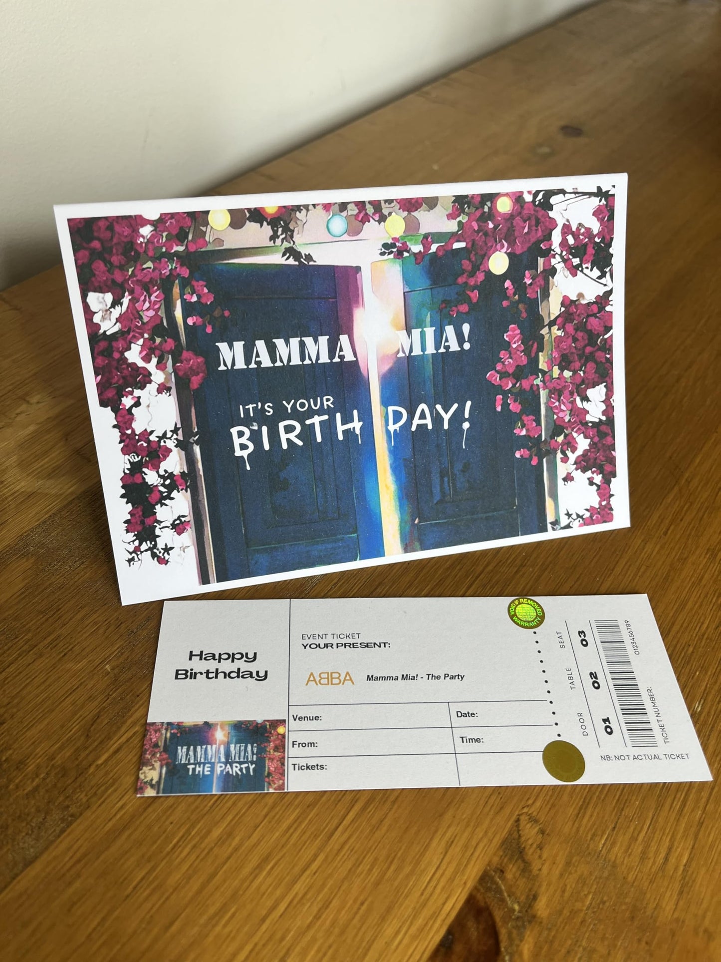 Abba Mamma Mia Ticket Themed Birthday Card with Ticket Style Insert