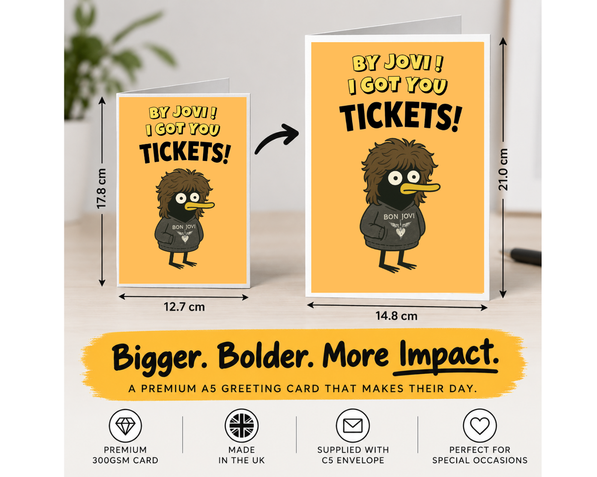 By Jovi! Concert Ticket Reveal Birthday Card – Large A5 Rock Music Fan Card – I Got You Tickets!