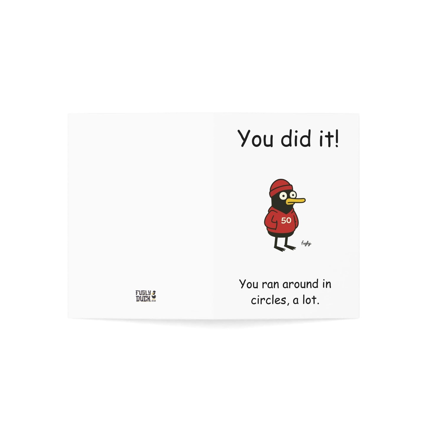 Running Milestone Congratulations Card, Funny Duck Design, 50 100 250 500 5K Achievement, Cheeky Running in Circles Theme