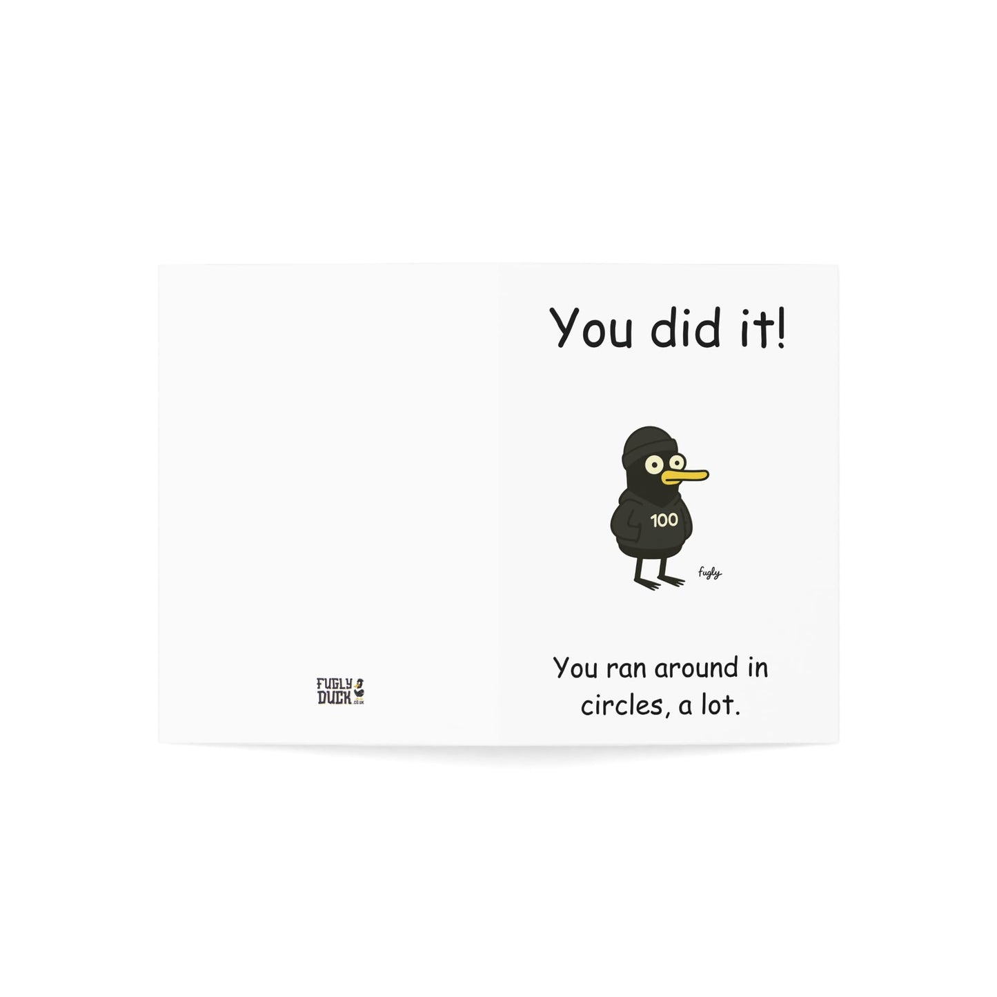 Running Milestone Congratulations Card, Funny Duck Design, 50 100 250 500 5K Achievement, Cheeky Running in Circles Theme