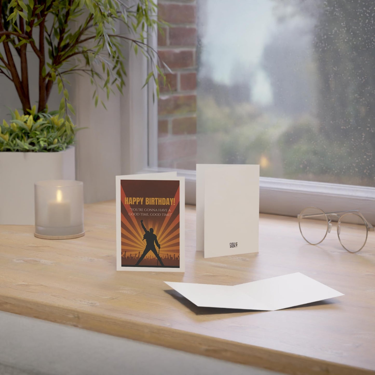 Queen Themed Birthday Card with Freddie Style silhouette Artwork