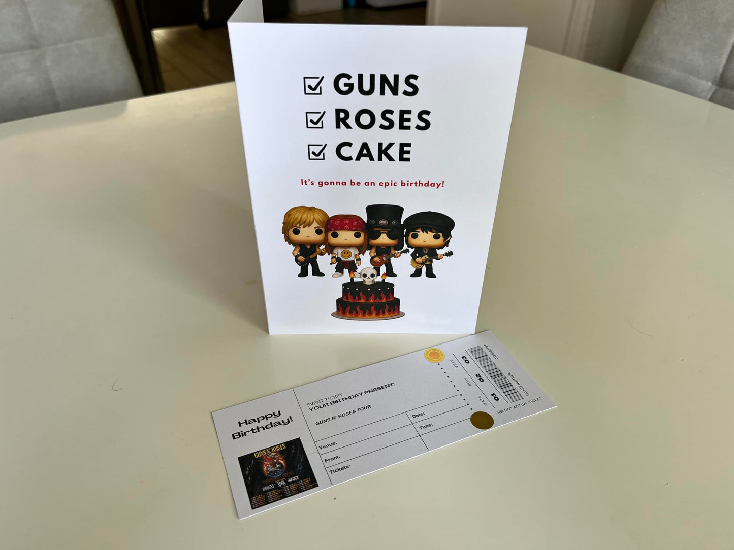 Guns Roses Birthday - Ticket themed Birthday Card with Ticket Style Insert
