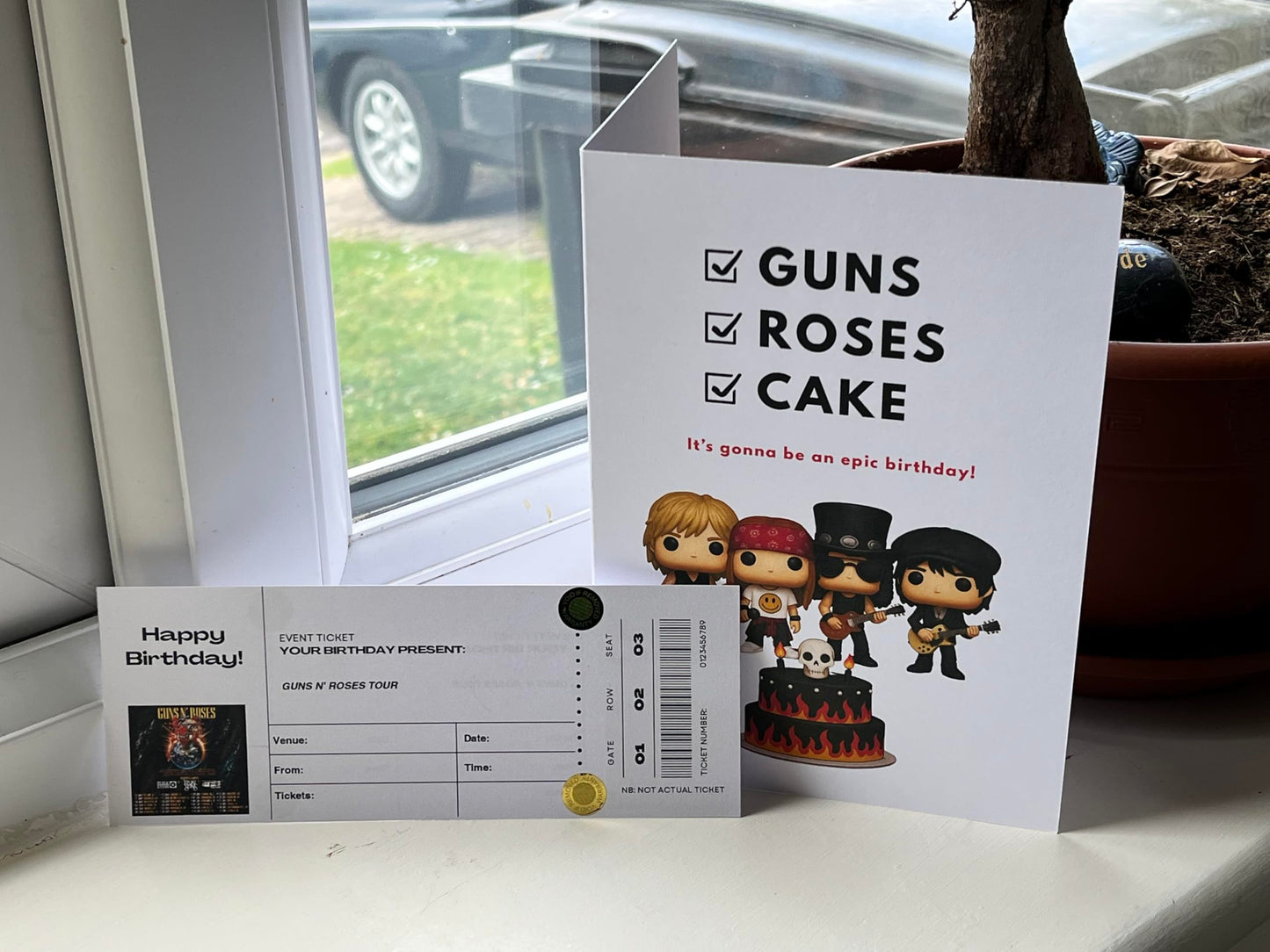 Guns Roses Birthday - Ticket themed Birthday Card with Ticket Style Insert