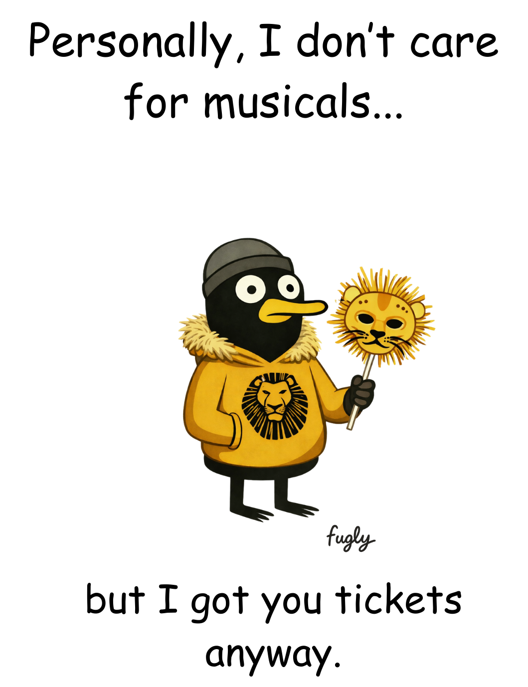 Funny Theatre Ticket Style Card | Phantom of the Opera, Hamilton or Lion King | Musical Ticket Gift Insert