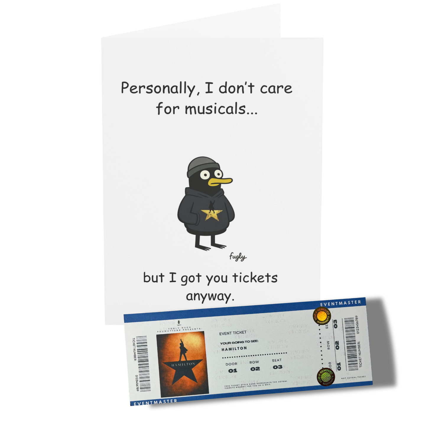 Funny Theatre Ticket Style Card | Phantom of the Opera, Hamilton or Lion King | Musical Ticket Gift Insert