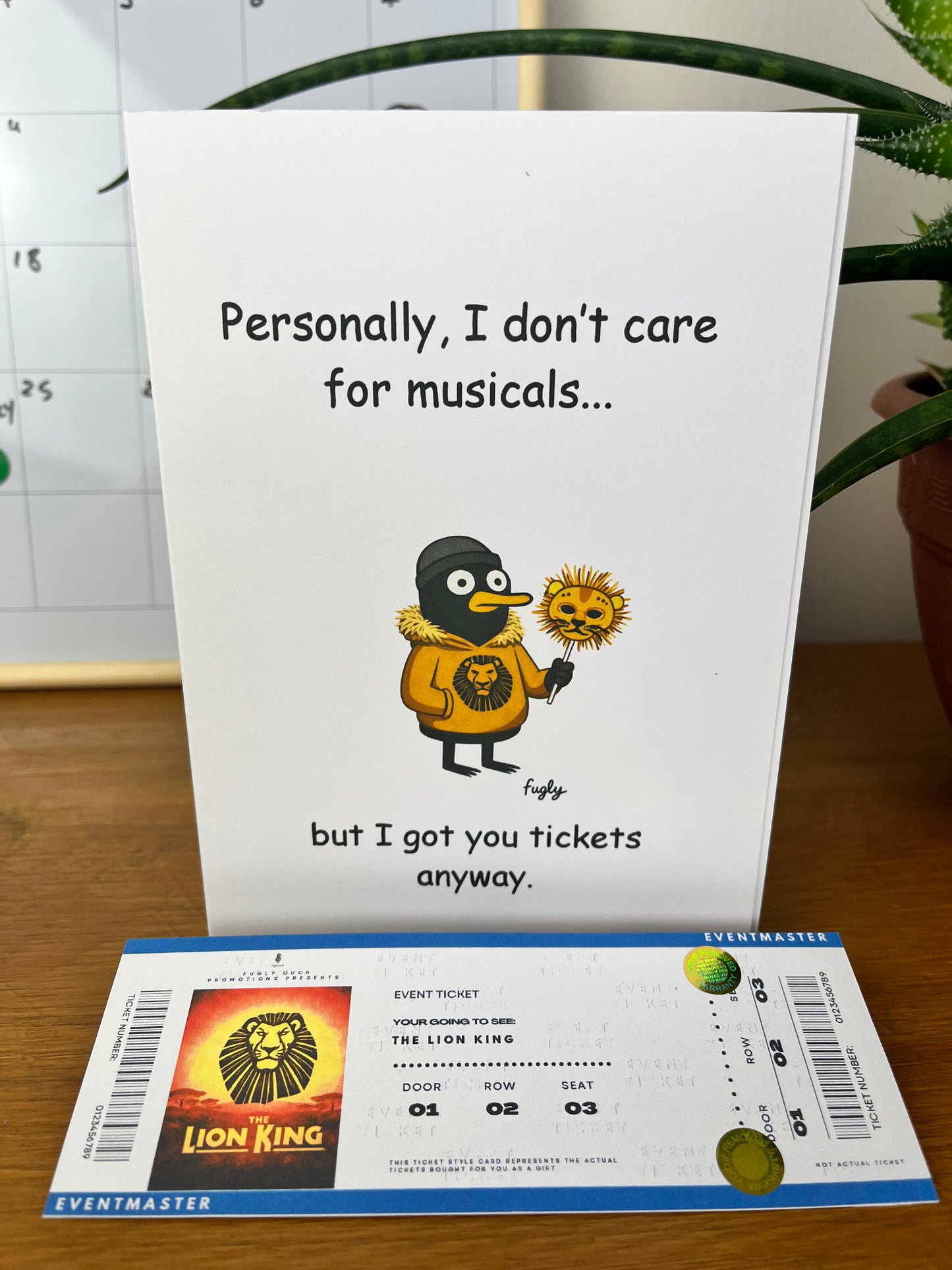Funny Theatre Ticket Style Card | Phantom of the Opera, Hamilton or Lion King | Musical Ticket Gift Insert