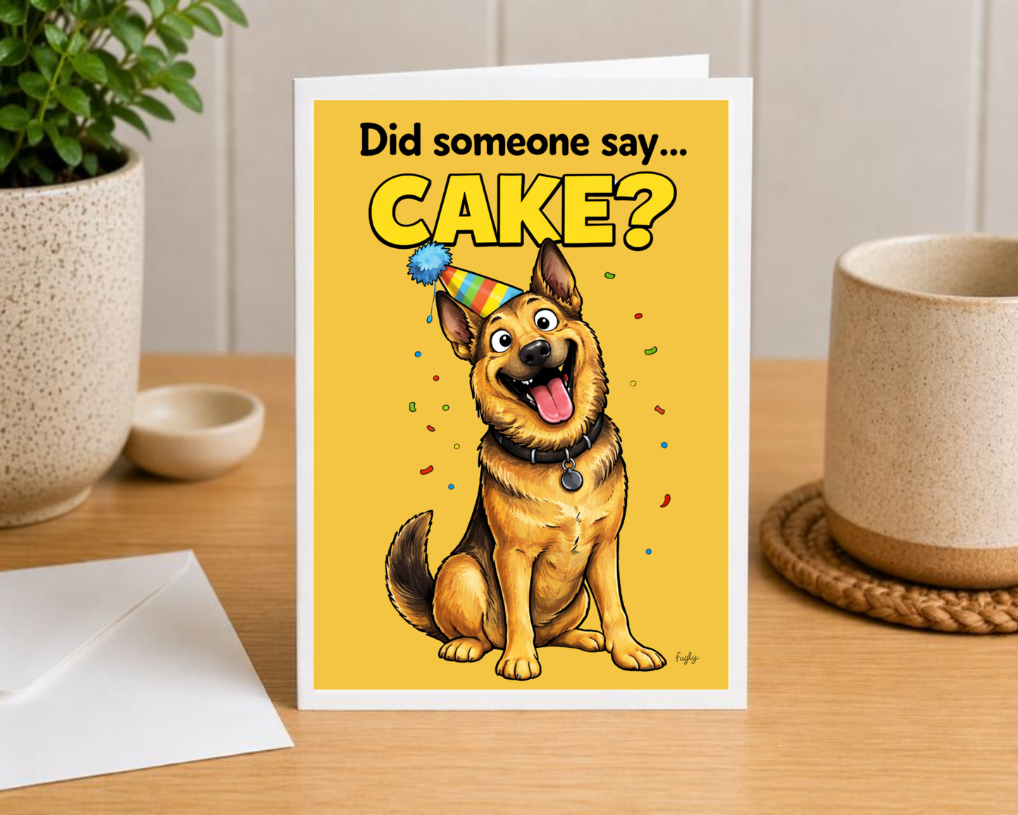 Funny German Shepherd Birthday Card – “Did Someone Say Cake?”