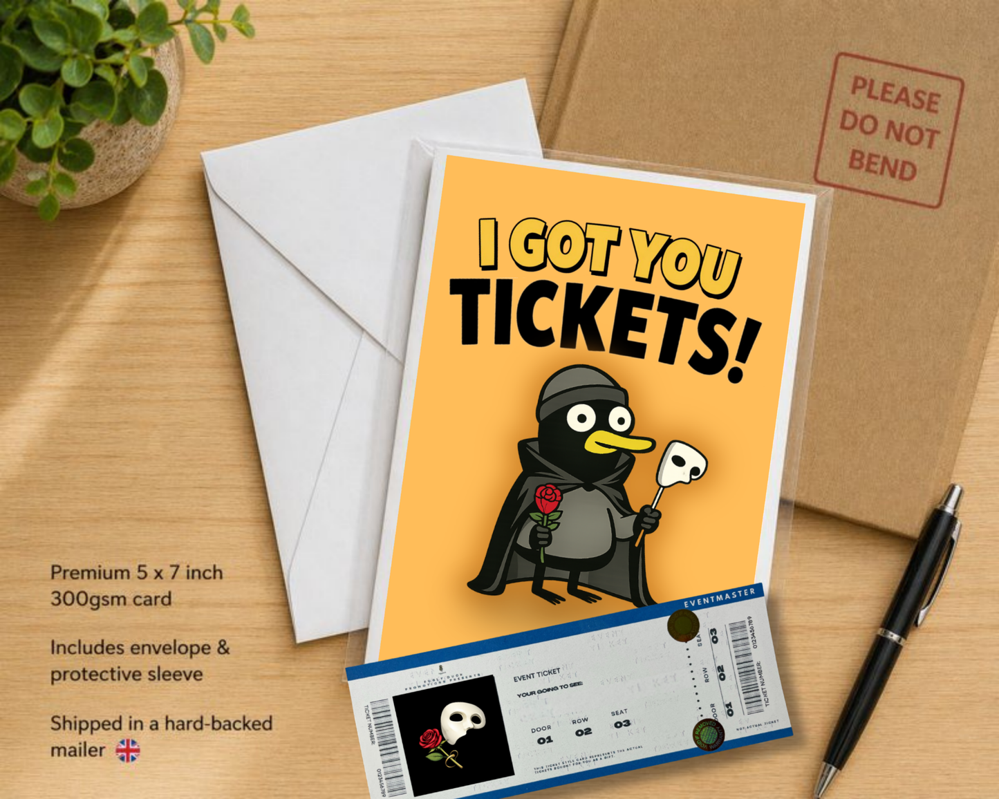 Funny Phantom of the Opera Birthday Card with Theatre Ticket Gift Insert