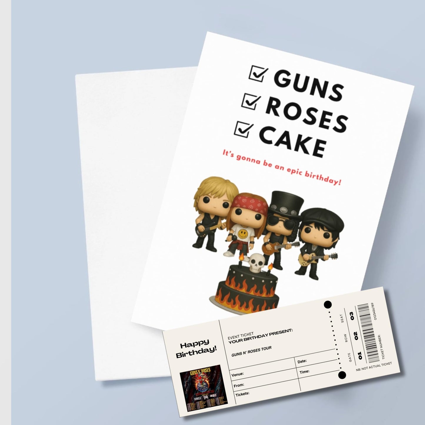 Guns Roses Birthday - Ticket themed Birthday Card with Ticket Style Insert