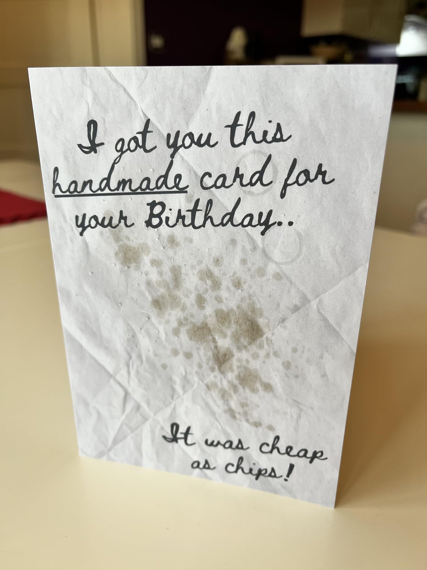 Cheap as Chips Birthday Card - Funny Chipshop Paper Themed Value Discount for Cheeky Cheapskate Celebrations.