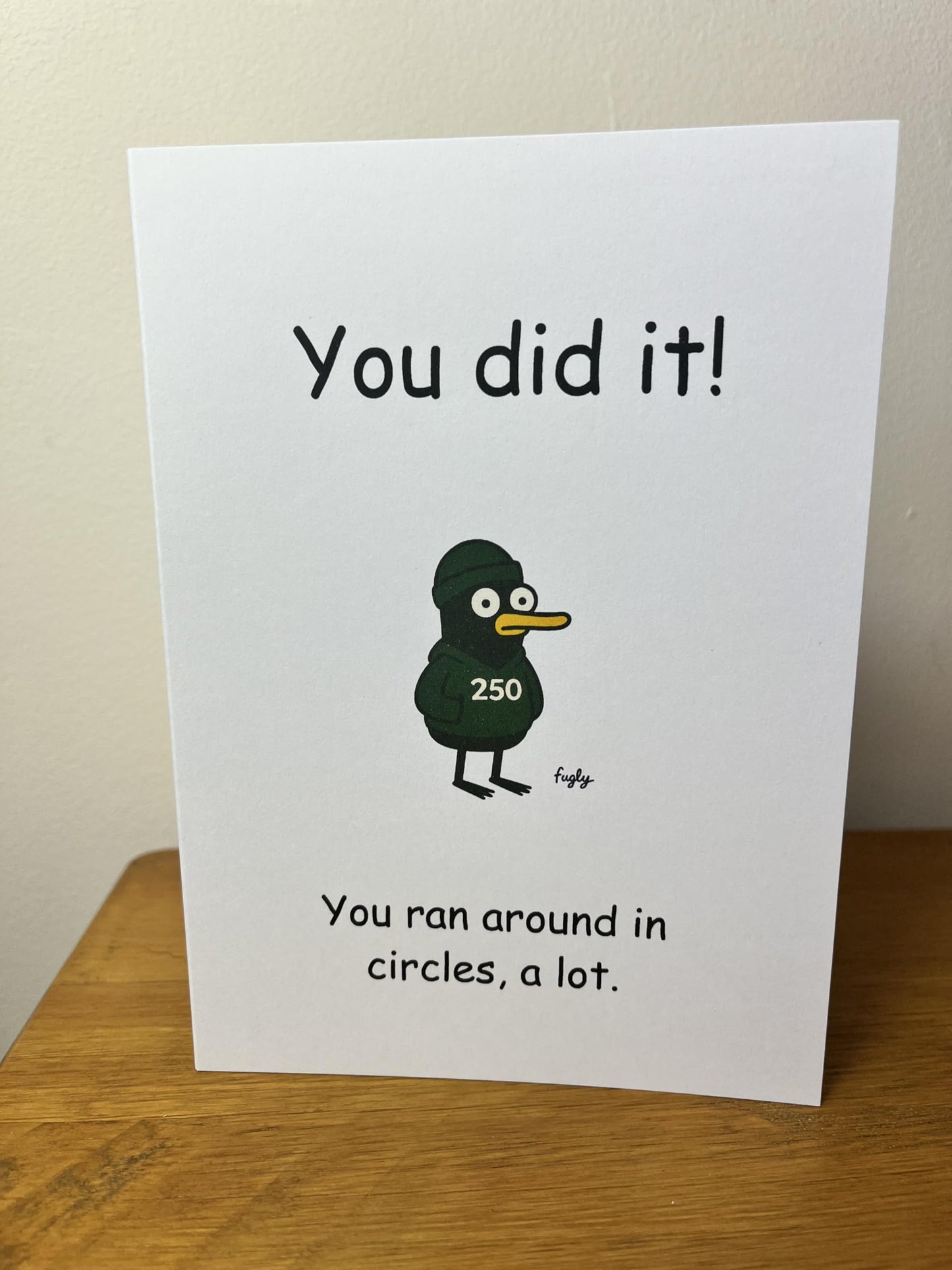 Running Milestone Congratulations Card, Funny Duck Design, 50 100 250 500 5K Achievement, Cheeky Running in Circles Theme