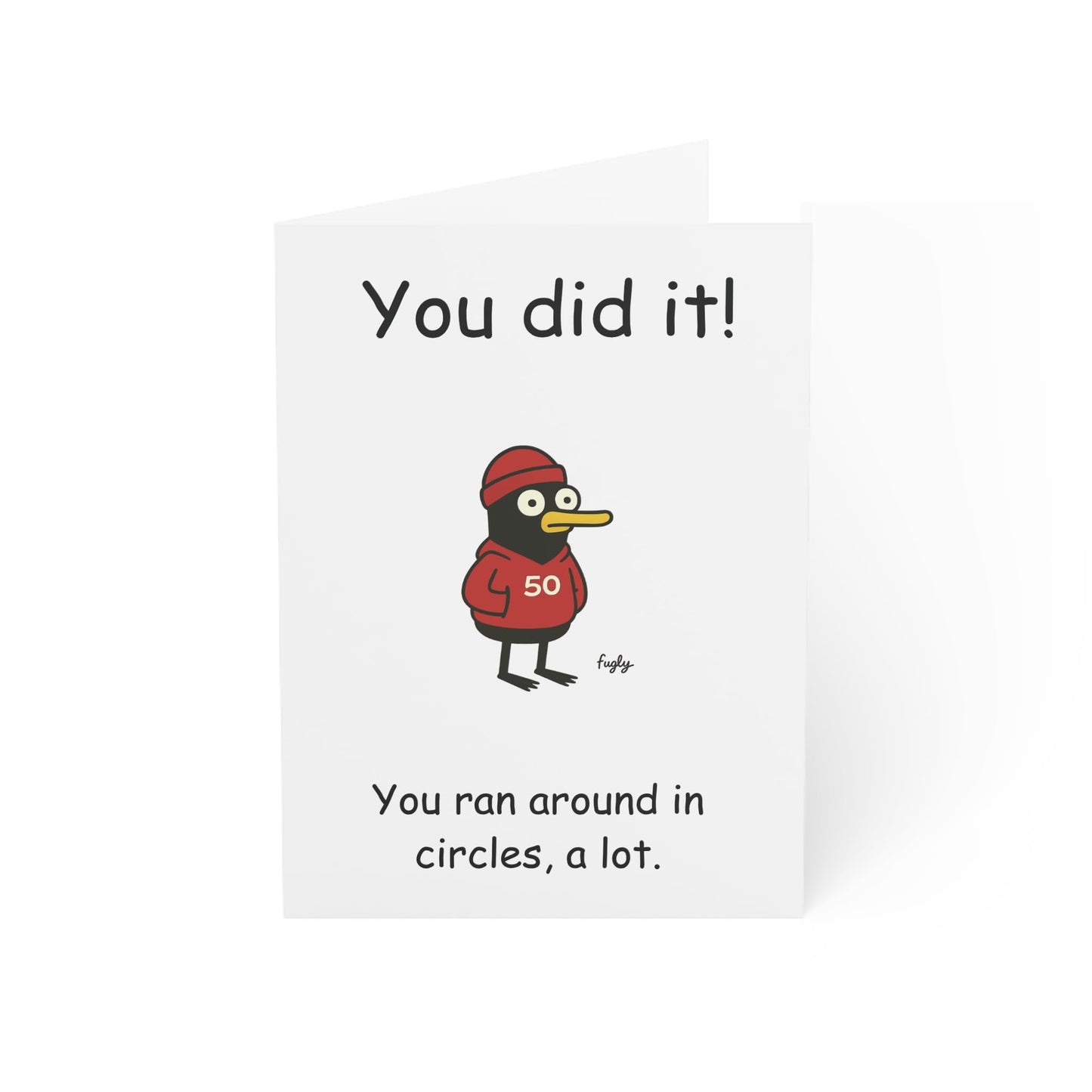 Running Milestone Congratulations Card, Funny Duck Design, 50 100 250 500 5K Achievement, Cheeky Running in Circles Theme