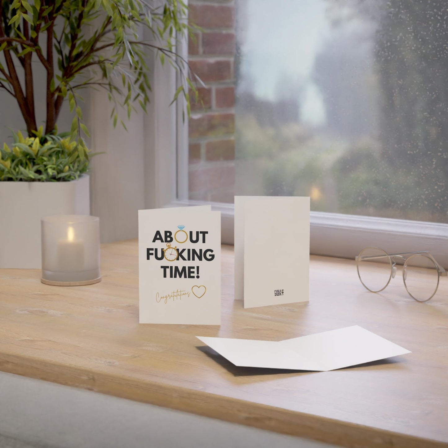 Engagement Wedding Card - About Time! Funny and rude message to congratulate the happy couple who took far too long to announce their decision.