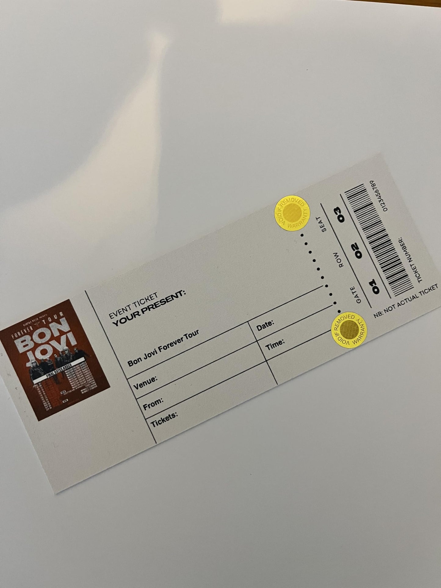 Bon Jovi Concert Birthday Card with Ticket Style Insert