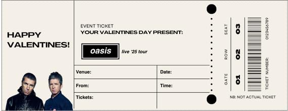 Oasis Valentines - 'Maybe' Card with Ticket Themed Insert - They asked me if got you Oasis reunion tickets for your Valentines, I said.. Maybe.