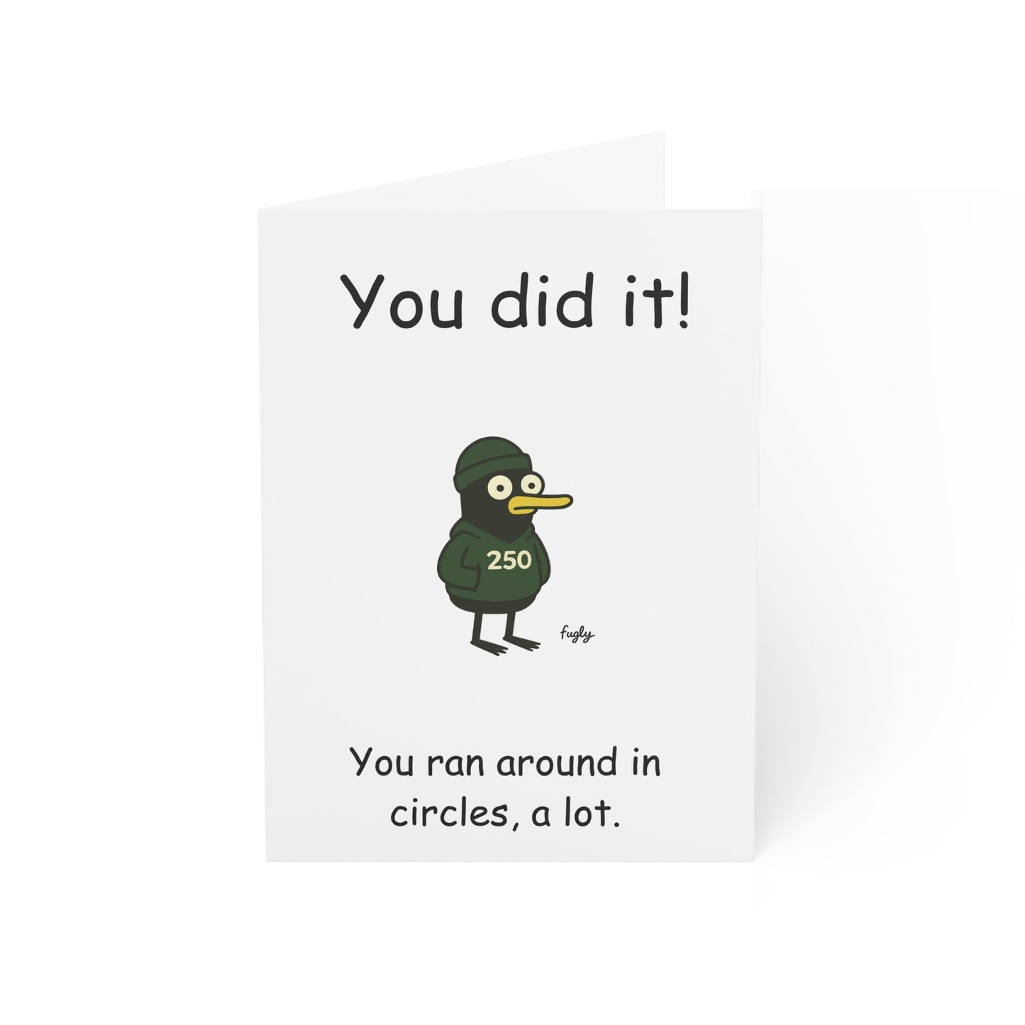 Running Milestone Congratulations Card, Funny Duck Design, 50 100 250 500 5K Achievement, Cheeky Running in Circles Theme