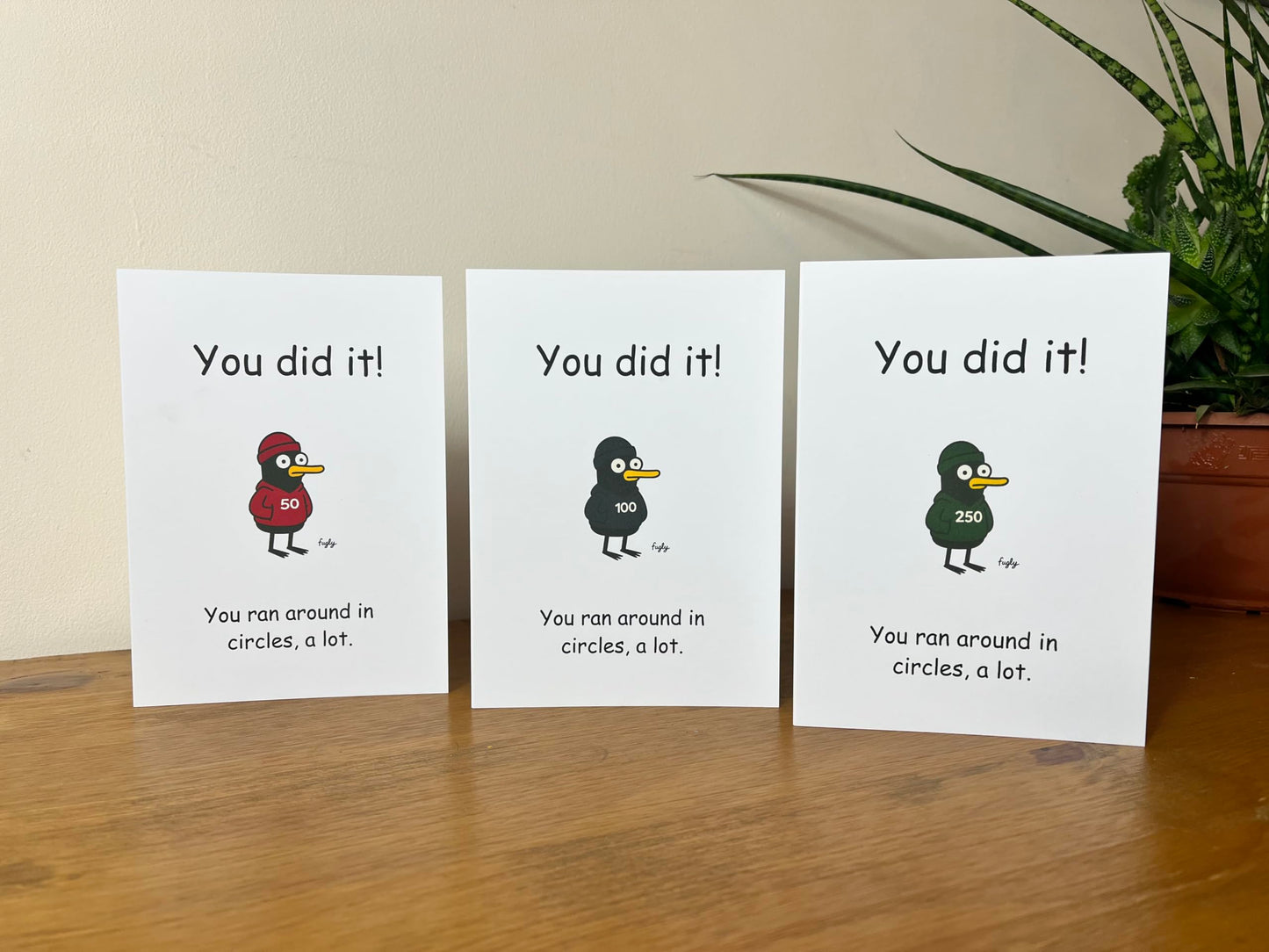 Running Milestone Congratulations Card, Funny Duck Design, 50 100 250 500 5K Achievement, Cheeky Running in Circles Theme