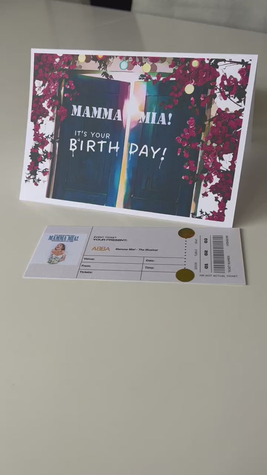 Abba Mamma Mia Ticket Themed Birthday Card with Ticket Style Insert
