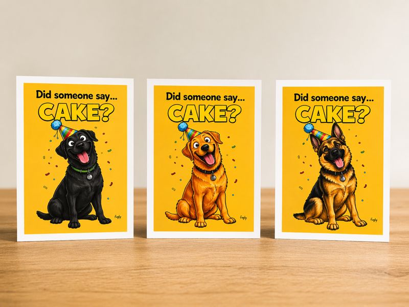 Funny Red Labrador Birthday Card – “Did Someone Say Cake?”